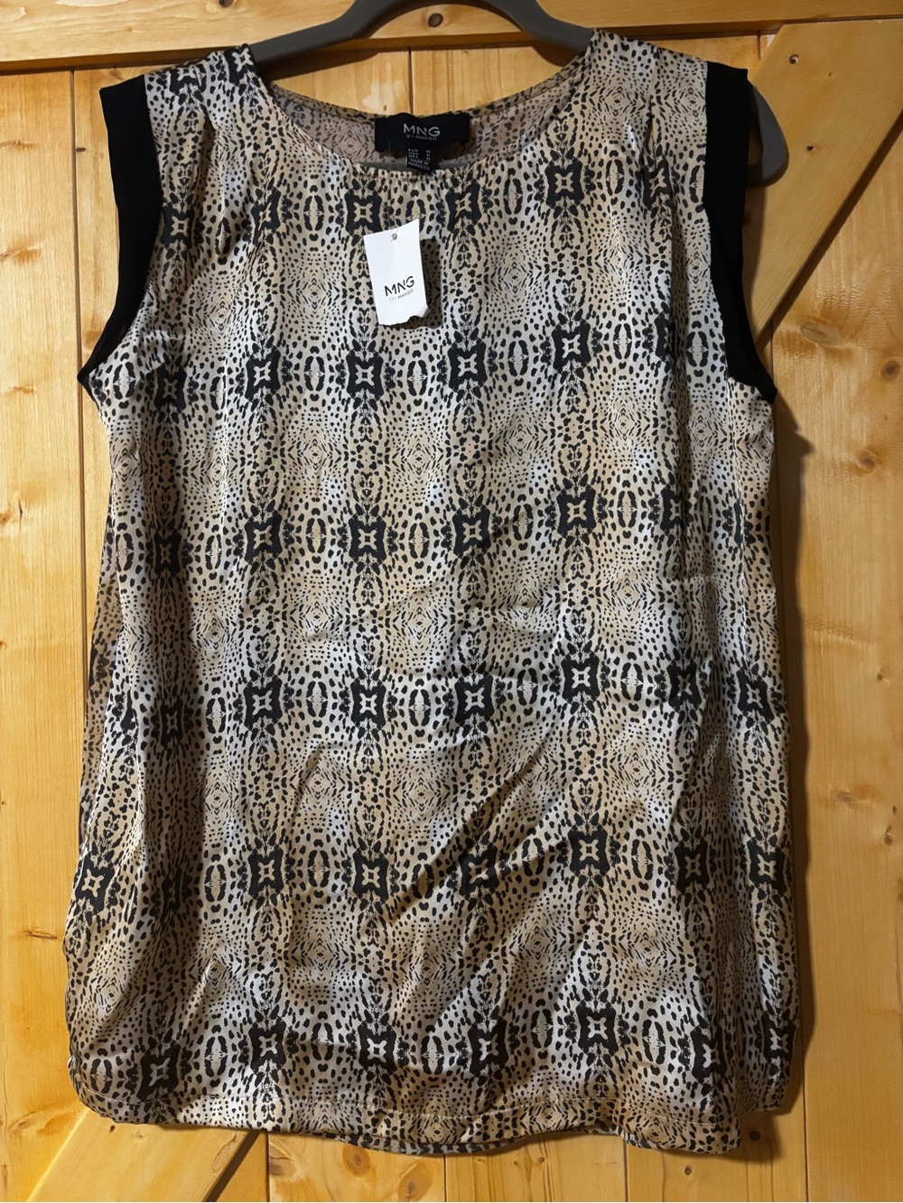 MNG by Mango Animal Print Sleeveless Top with Black Trim - Size 6 Medium